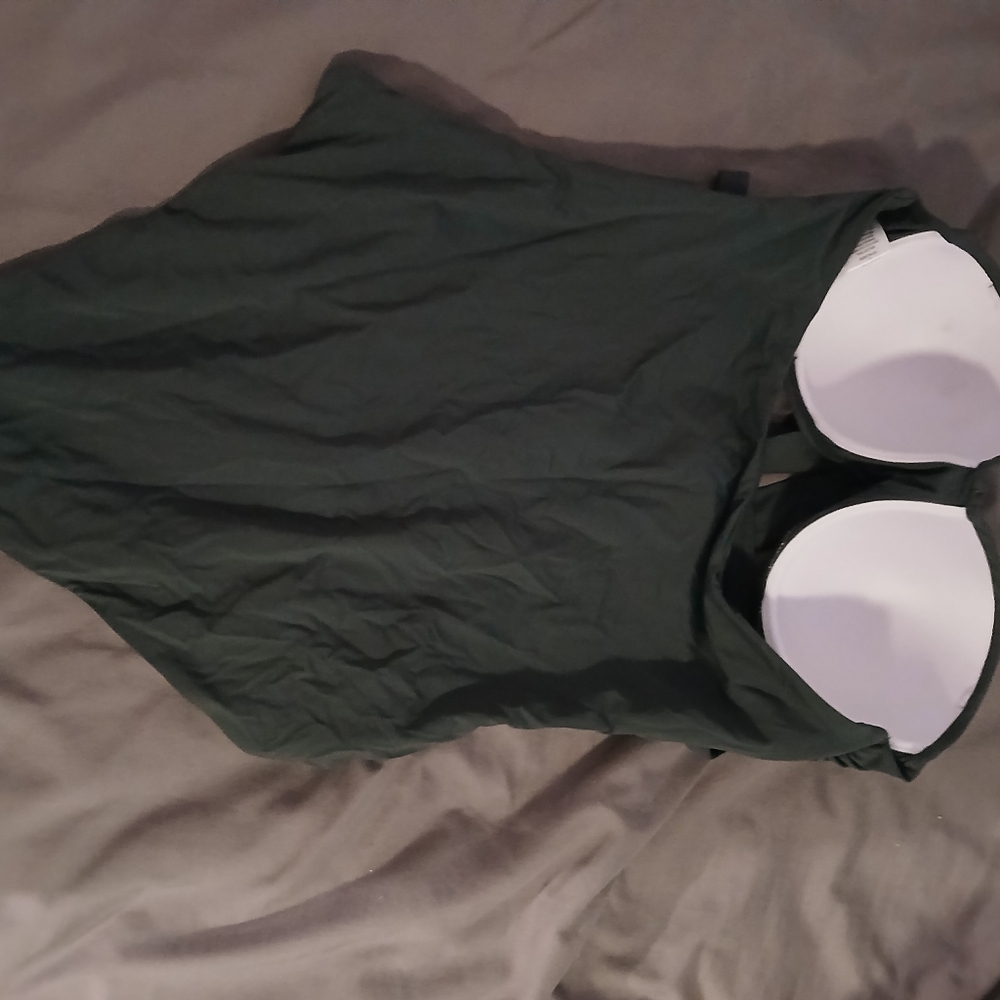 Forest green crisscross cut out one piece